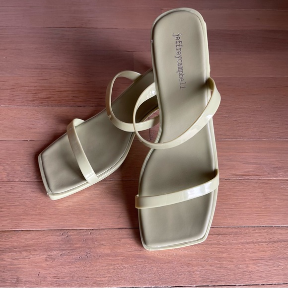 Jeffrey Campbell Jamm Jelly sandals Light Green Block Heel Beach Size 8 Strappy - Picture 3 of 11